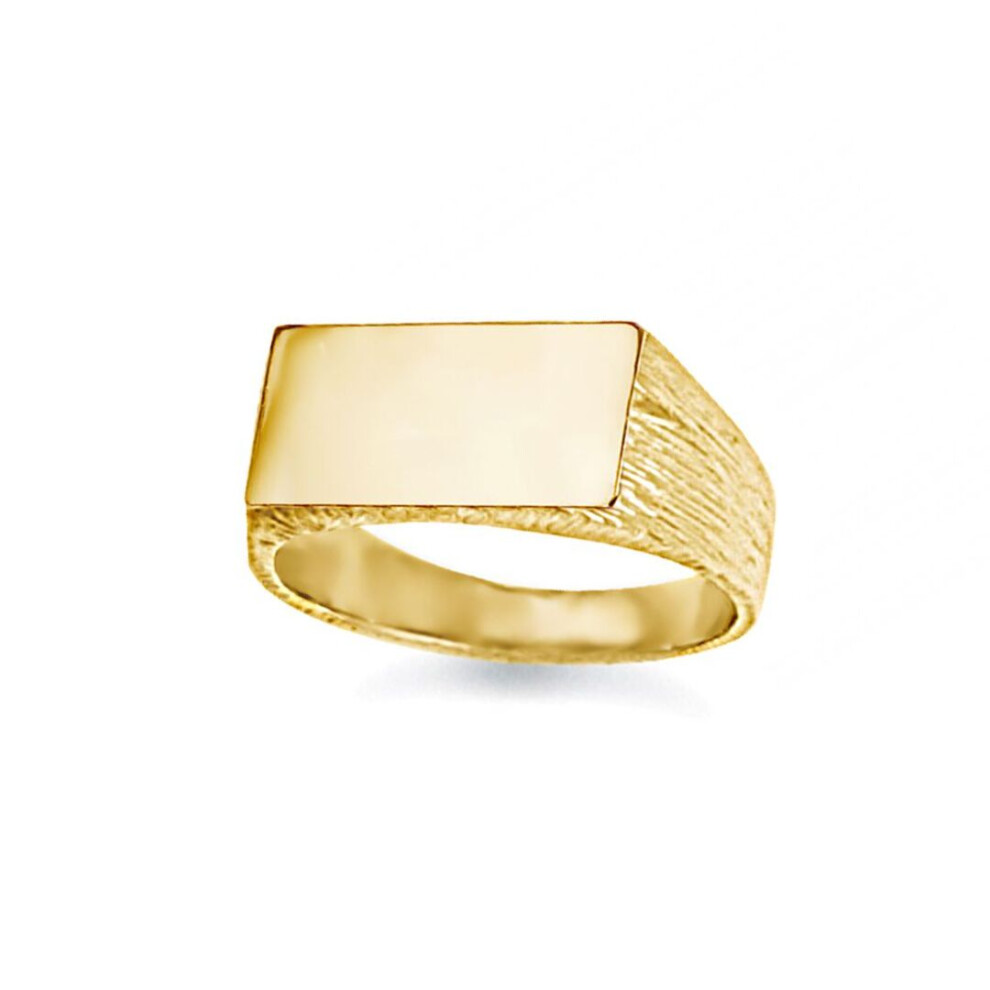 Jewelco London (P) Unisex Solid 9Ct Engravable Barked Initial Blank Plate Signet Ring - Jir007 Gold