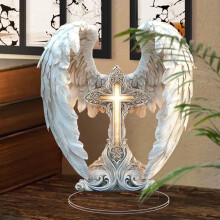 Décoration en forme de croix avec ailes d'ange en acrylique, 18 cm