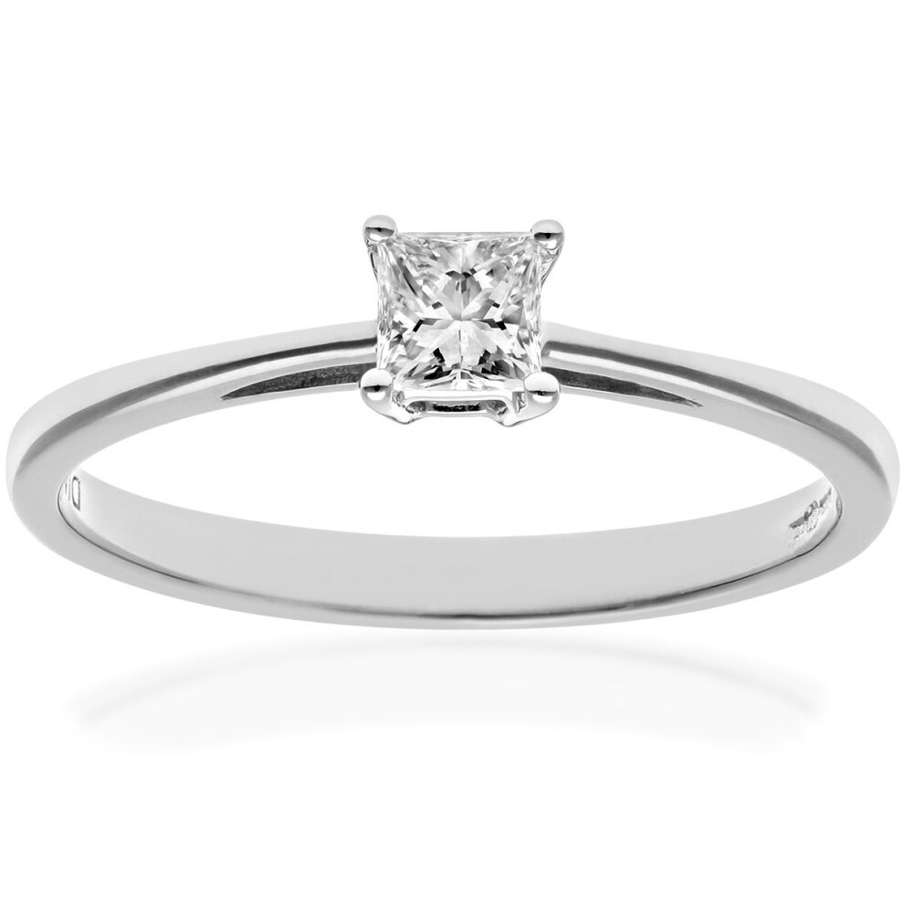 Jewelco London (J) 18Ct White Gold Princess 1/4Ct Diamond 4 Claw Solitaire Engagement Ring 4Mm - Pr0axl9543w18jpk White,Gold