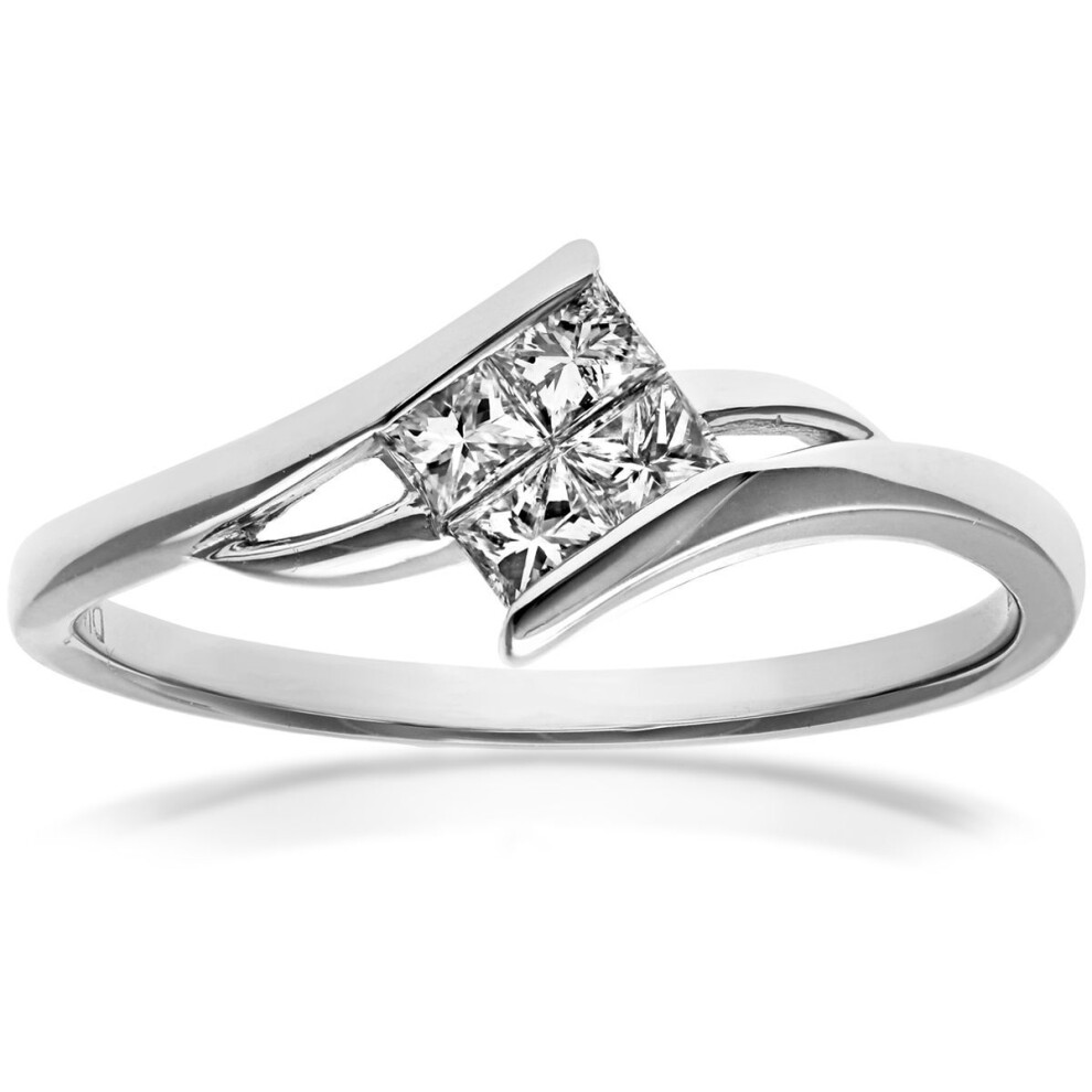 Jewelco London (J) 18Ct White Gold Princess 1/4Ct Diamond Crossover Illusion Solitaire Engagement Ring - Pr0axl916618kw White,Gold