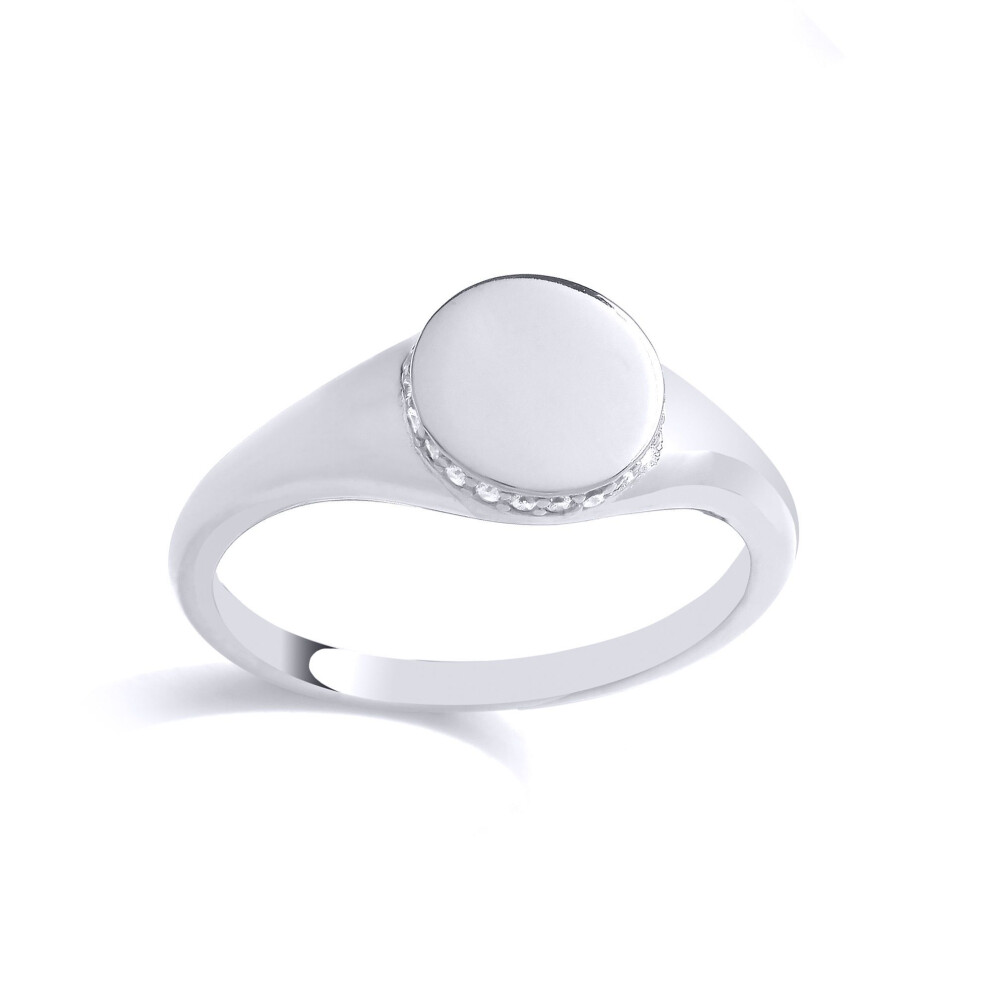 Jewelco London (Q) Ladies Rhodium Plated Sterling Cz Edge Set Halo Round Disc Signet Ring - Gvr884 Silver