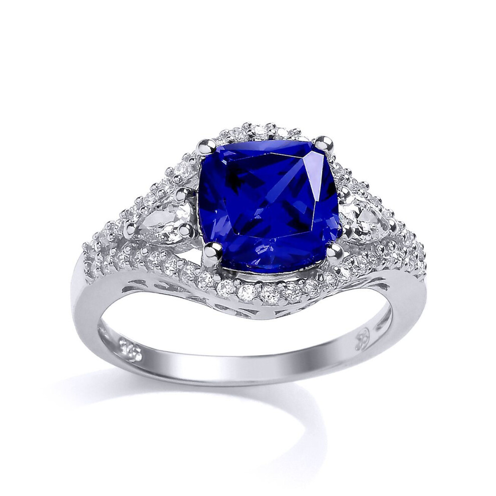 Jewelco London (R) Ladies Sterling Silver Tanzanite-Violet Cushion Cubic Zirconia Halo Engagement Ring - Gvr673tan Silver,Purple