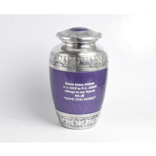 Cremation Urn for Human Adult Ashes Elegant Personalised Purple Memorial Urn with Silver Floral Detailing