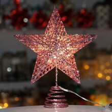 GoXteam Glitter Star Tree Topper Pink Metal Lighted