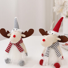 Elk Plush Toy with Scarf - 25cm Grey & Red