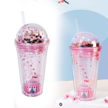 Vaso de agua de plástico de doble capa Giyblacko color cereza, 500 ml.