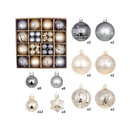 Painted Plastic Christmas Ball Set – 44 pcs, Grey