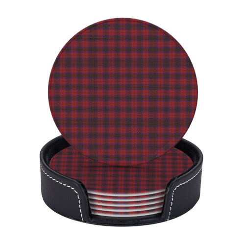 6 Leather Drink Coasters with Tartan Design
