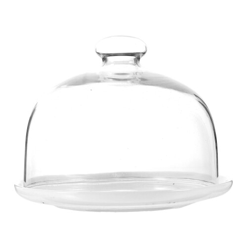 White Ceramic and Glass Dessert Dome Tray