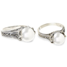 Freshwater Pearl Marcasite Ring Sterling Silver Size 6-9
