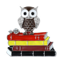 Vintage Owl And Book Brooch With Double Tone-Coffee color