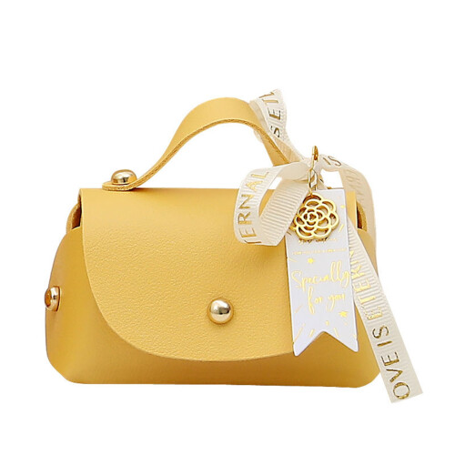 Faux Leather Handbag-Shaped Gift Bag with Ribbon Bow Handle 1