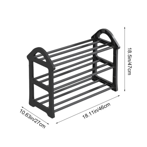 Plastic Shoe Rack Black 3-Tier Ventilated Slats 1