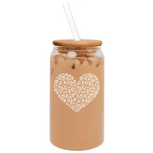Tasse à café glacé en verre en forme de canette de 473 ml (16 oz) avec couvercle en bambou et