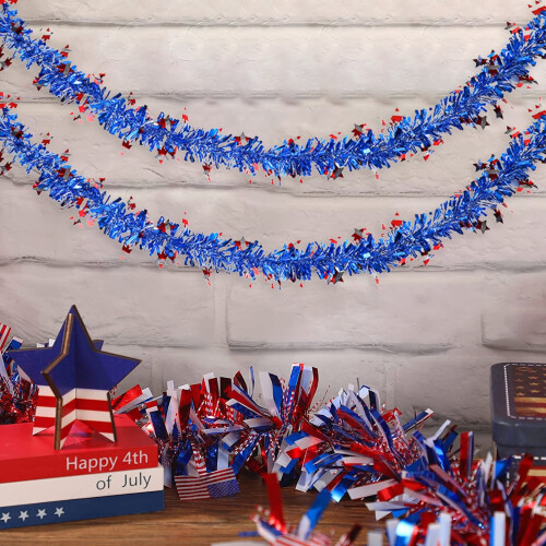 Patriotic Tinsel Garland Red White Blue 2m