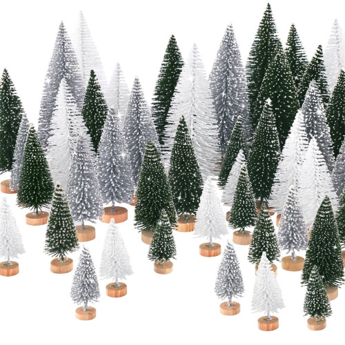 Mini alberi di Natale artificiali con base in legno, 30 pezzi