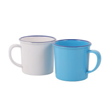 Tasses empilables en mélamine avec anses, lot de 2, blanches et bleues