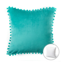 Velvet Pom Pom Throw Pillow 18x18 in Turquoise 1 Pack