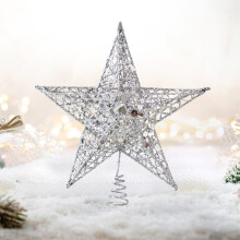 Étoile argentée à paillettes pour sapin de Noël (1 pièce)