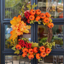 Fall Thanksgiving Garland Pumpkin Rattan Wreath 1 pc