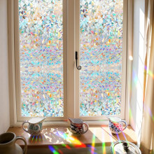 Lámina para ventanas de PVC holográfica arcoíris con diseño de media luna (1 unidad)