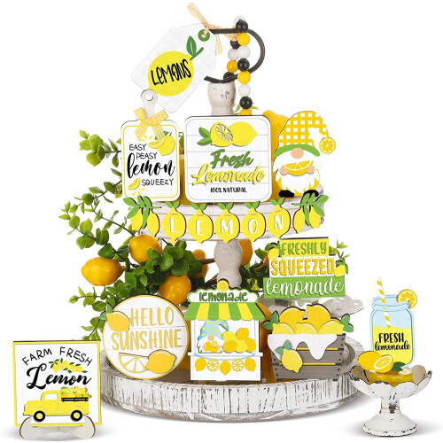 Ensemble de 3 plateaux décoratifs citron en bois style ferme
