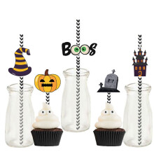 Halloween Decoration Straws 24pcs Disposable Flag Straws