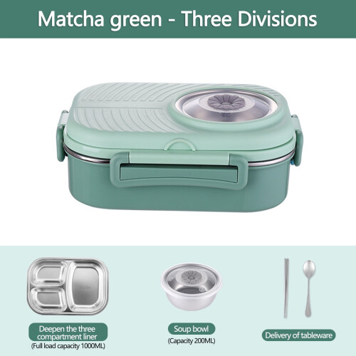 Stainless Steel Bento Box 3-Compartment Leak-Proof with