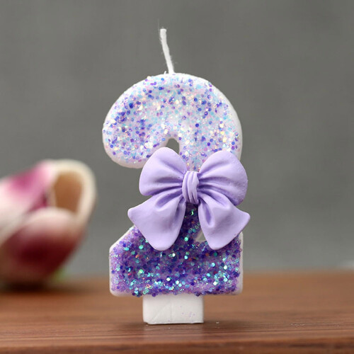 Valentine's Day Cake Candle Purple Gradient Bow 1 Pack