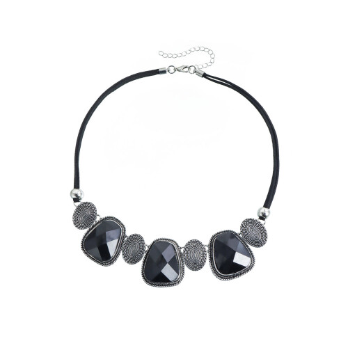 Eye Catching Black Stone Statement Necklace With-antique silver