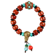 Handmade Turquoise Beaded Stretch Bracelet Featuring Yak Bone-C