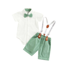 (12-18 Months, Green) Kid Long-Sleeve Tops, Suspender Pants Suit, Long Sleeve Lapel Neck Button Romper Shirt Casual Loose Spring Pants