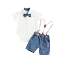 (0-3 Months, Blue) Kid Long-Sleeve Tops, Suspender Pants Suit, Long Sleeve Lapel Neck Button Romper Shirt Casual Loose Spring Pants