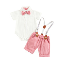 (18-24 Months, Pink) Kid Long-Sleeve Tops, Suspender Pants Suit, Long Sleeve Lapel Neck Button Romper Shirt Casual Loose Spring Pants
