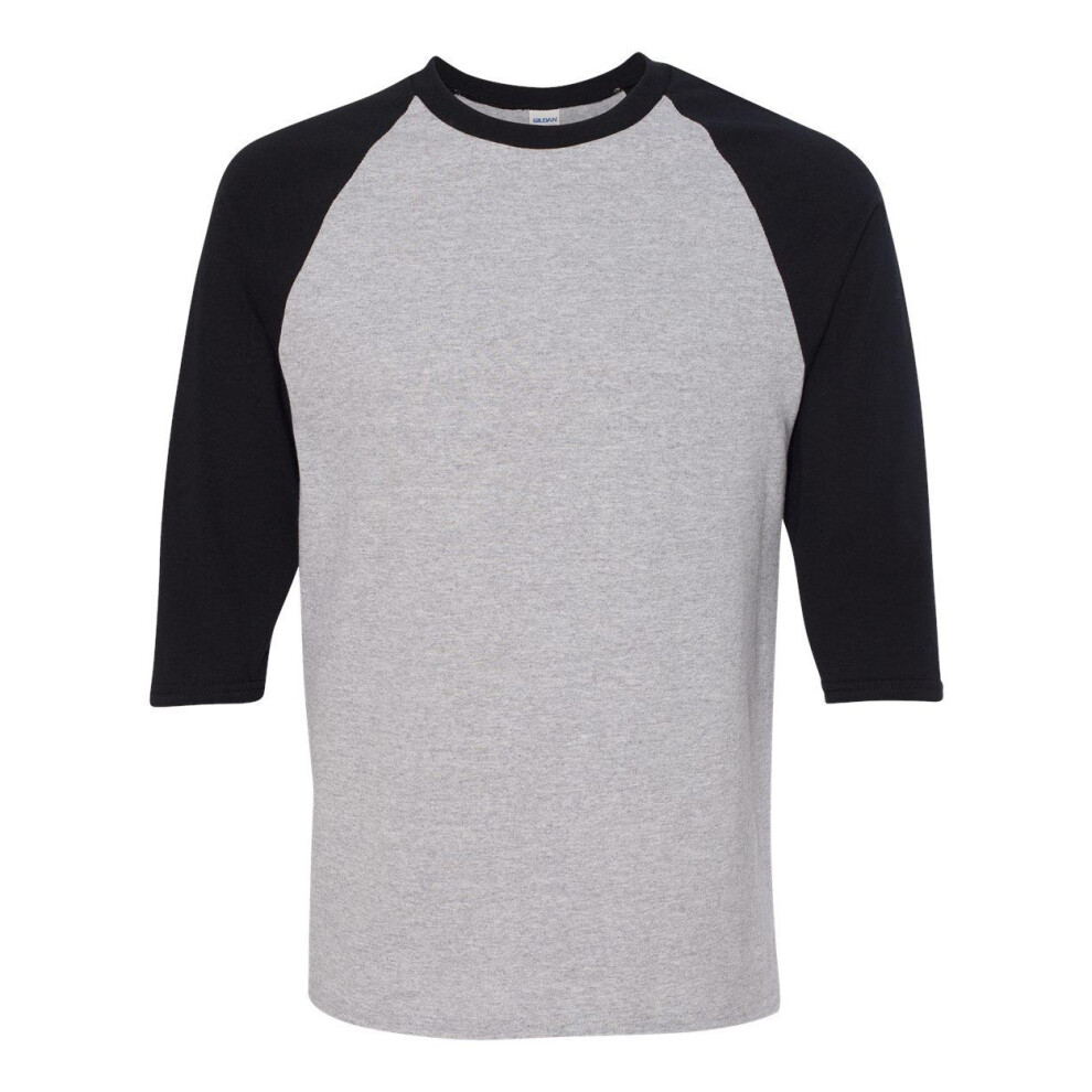 Gildan (M, Sport Grey/ Black) Heavy Cotton Raglan Three-Quarter Sleeve T-Shirt Black,Grey