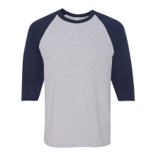 (M, Sport Grey/ Navy) Gildan Heavy Cotton Raglan Three-Quarter Sleeve T-Shirt