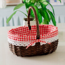 Natural Wood Woven Gift Basket with Handle 10x8x10 in