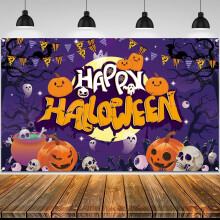 Happy Halloween Backdrop 72x44 Inch Purple Pumpkin Banner
