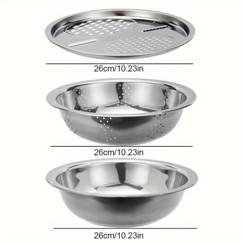 Steel Kitchen Set Colander Basin Vegetable Slicer 3-Piece
