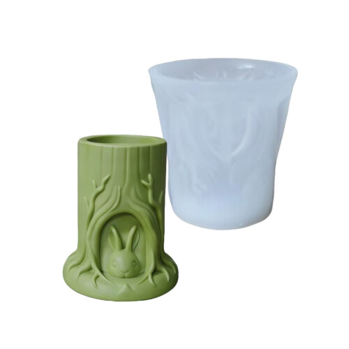 Handmade Silicone Mould Rabbits Tree Stump Planter For Resin