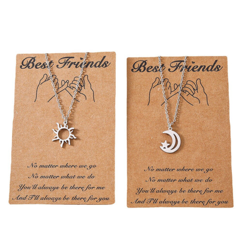 Sun Moon Star Necklace for Friends, Silver Tone