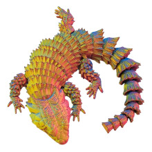 Figura de lagarto impressa em 3D com múltiplas articulações, peça única para decoração.