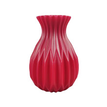Red Ceramic Vase with Geometric Design 10 in