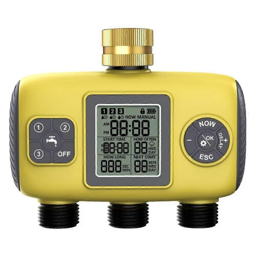 3-Outlet Automatic Water Timer Garden Irrigation System, ABS & Metal Programmable Sprinkler Controller