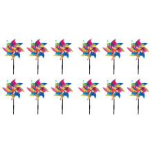 12 Pcs Reflective Wind Spinners for Garden, Sparkly Silver Lawn Decorations with Plastic Stakes