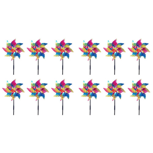 12 Pcs Reflective Wind Spinners for Garden, Sparkly Silver Lawn Decorations with Plastic Stakes