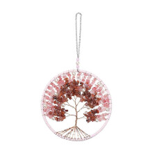 Campanelli a vento rosa con design "Albero della Vita", in metallo con pietre di cristallo, ideali per la decorazione di casa e giardino.