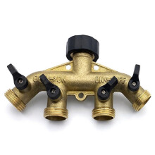 Messing slangsplitter met 4 aansluitingen, 3/4 inch tuinkraanverdeelstuk met kogelkranen