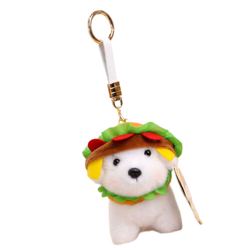 Cute Plush Animal Keychain With Hamburger Design Perfect-White