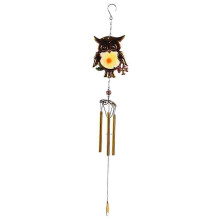 Campanelli a vento a forma di gufo per interni ed esterni, 79 cm, realizzati a mano in metallo con 4 tubi in alluminio blu.